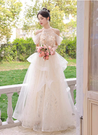 Princess A-Line Halter Neck Sequin Embroidered Tiered Tulle Long Prom Dress Evening Dress