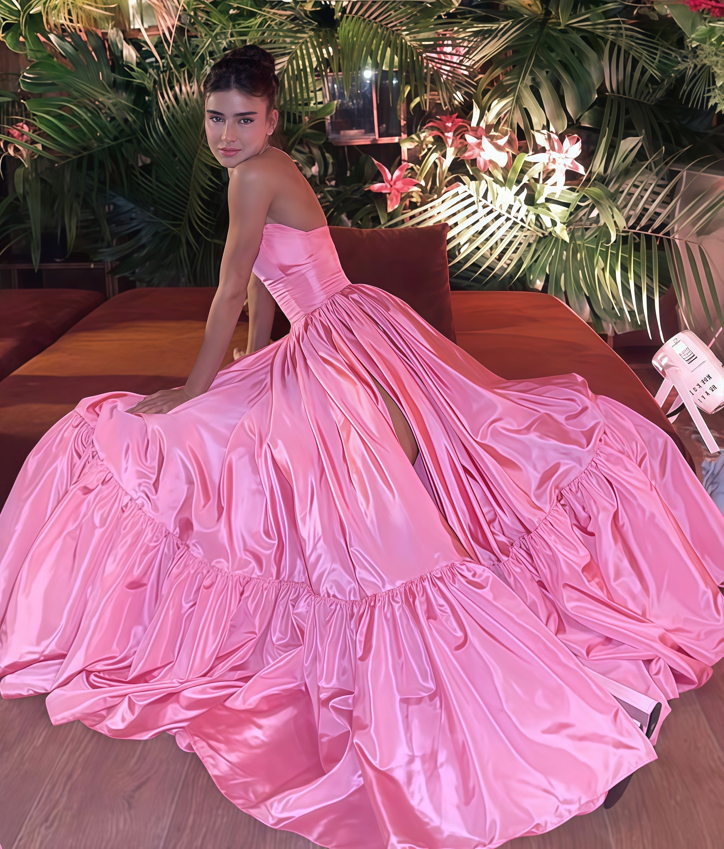Line Pink Evening Prom Dress, Sweet Birthday Party Dress