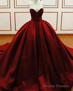 Princess Ball Gown Burgundy Quinceanera Dresses Satin Sweetheart Wedding Dresses