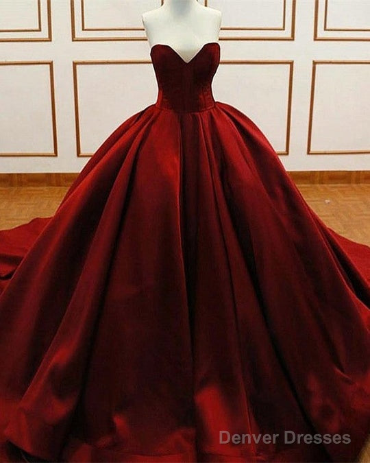 Princess Ball Gown Burgundy Quinceanera Dresses Satin Sweetheart Wedding Dresses