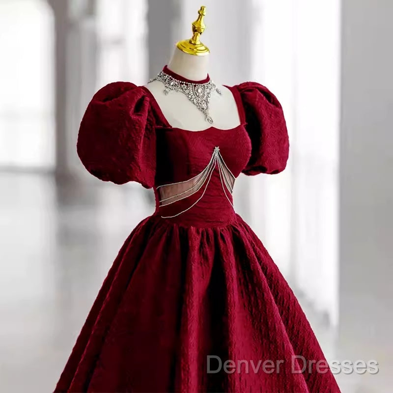 Princess Ball Gown Red Lace Long Prom Dress
