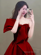 Princess Ball Gown Red Strapless Long Prom Dress