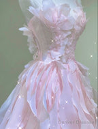 Princess Ball Gown Strapless Long Pink Prom Dress