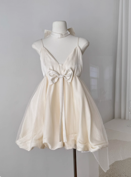 Princess Bowknot Halter Neck Sling Waist Net Tulle Puffy Birthday Party Dress Homecoming Dress Secondary image