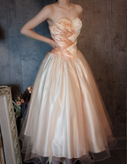 Princess Champagne Pink A-Line Sweet Bow Satin Prom Dress Evening Dress Sweet 16 Dress