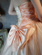 Princess Champagne Pink A-Line Sweet Bow Satin Prom Dress Evening Dress Sweet 16 Dress