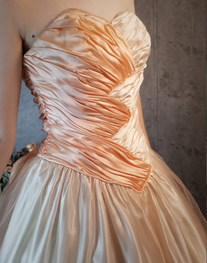 Princess Champagne Pink A-Line Sweet Bow Satin Prom Dress Evening Dress Sweet 16 Dress