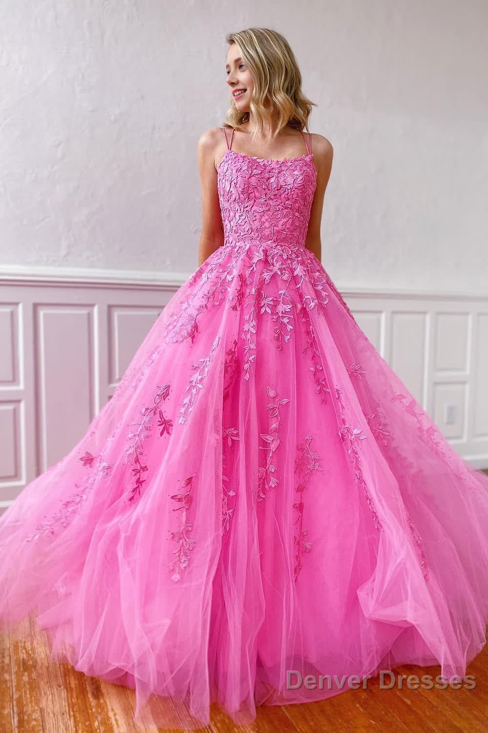 Princess Champagne Spaghetti Straps Prom Dress