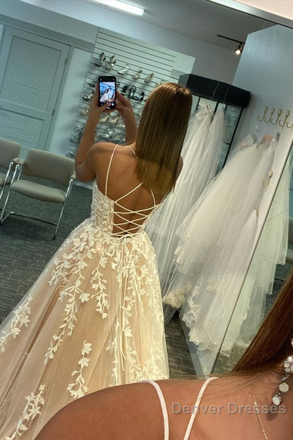 Princess Champagne Spaghetti Straps Prom Dress Secondary image