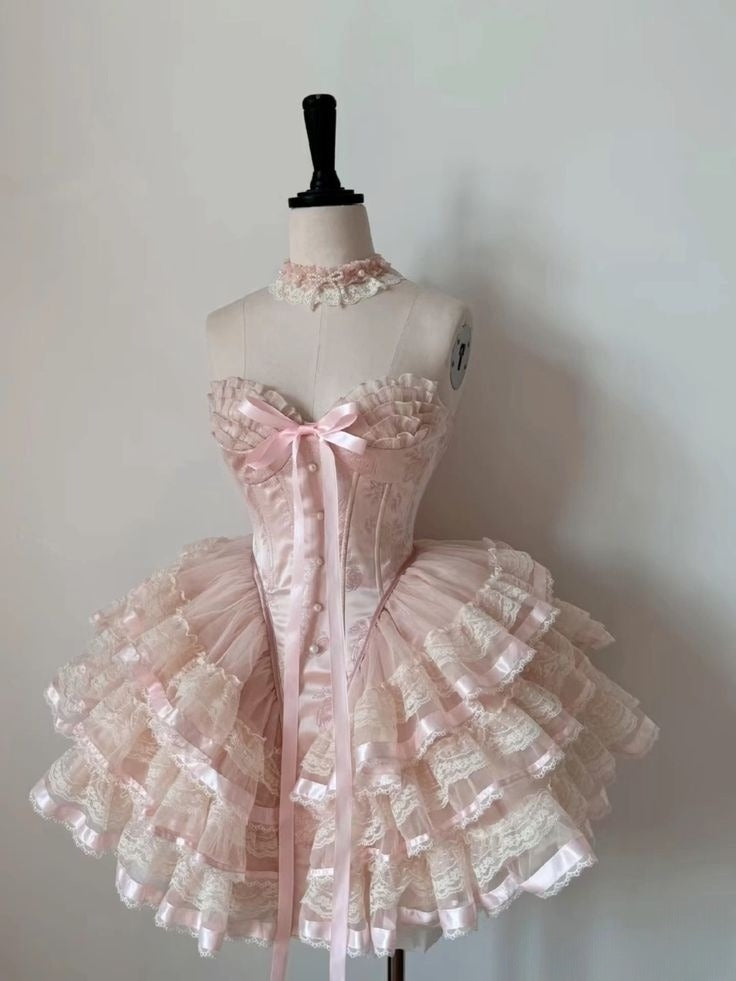 Princess Heart-Shaped Collar Bow Herringbone Lace Edge Fluffy 17Th Birthday Homecoming Dress Main image