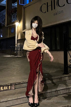 Princess High Low Spaghetti Straps Lolita Dress Christmas Dress Burgundy Birthday Dresses