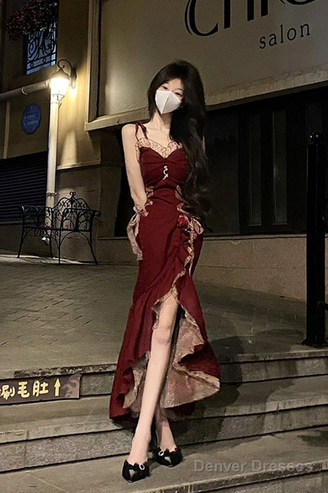 Princess High Low Spaghetti Straps Lolita Dress Christmas Dress Burgundy Birthday Dresses Main image