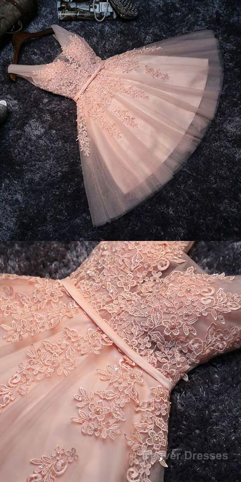 Princess Lace Appliqued Tulle Homecoming Dress, Blush Pink Short Bridesmaid Dresses, Short Homecoming Dress Secondary image