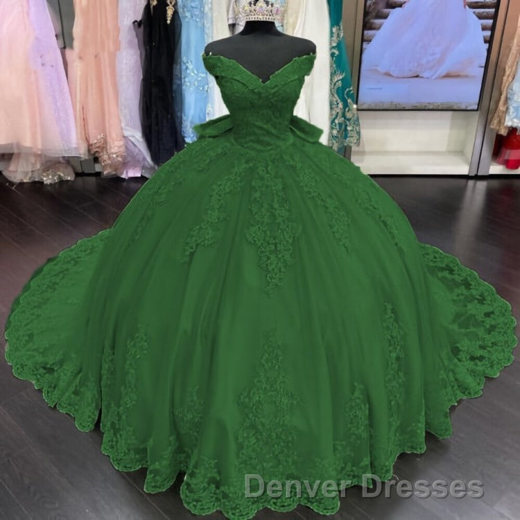 Princess Lace Off Shoulder Gold Quinceanera Dress Applique With Bow Secondary image