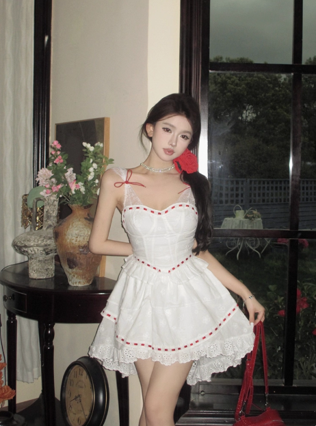 Princess Lace Stitching White Sling Waist Cake Birthday Skirt Homecoming Dress Secondary image
