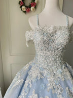 Princess Light Blue Lace Tulle Ball Gown Evening Dress Sweet 16Th Dress
