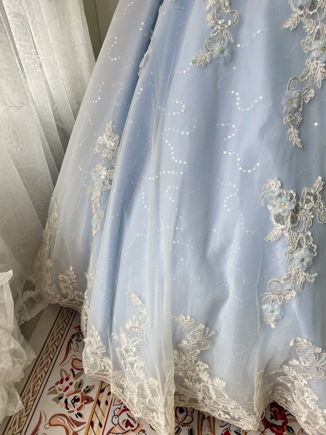 Princess Light Blue Lace Tulle Ball Gown Evening Dress Sweet 16Th Dress