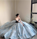 Princess Light Blue Sweetheart Neck 3D Butterfly Embellished Tulle Satin Long Prom Dress Evening Dress