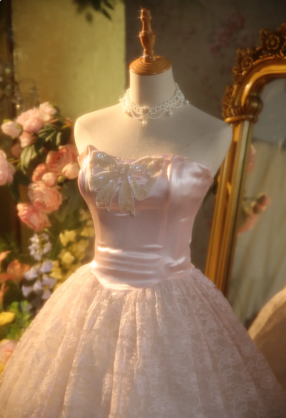 Princess Light Pink Strapless Lace Ball Gown Evening Dress Sweet 16 Dress Secondary image