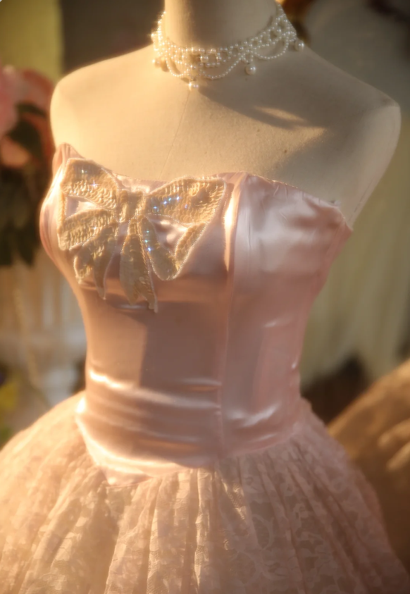 Princess Light Pink Strapless Lace Ball Gown Evening Dress Sweet 16 Dress