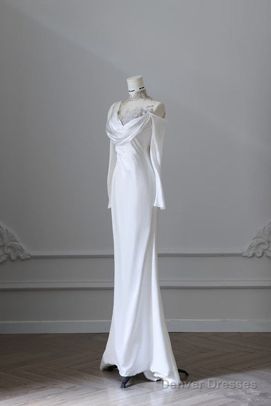 Princess Mermaid High Neck Sequin White Satin Wedding Dresses