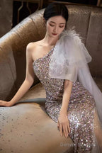 Princess Mermaid One Shoulder Party Dresses Sequin Lilac Prom Dresses