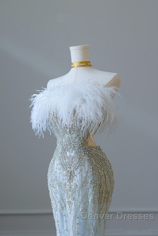 Princess Mermaid Strapless Neckline Long Sequin Light Sky Blue Long Wedding Dress Brides Dress