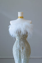 Princess Mermaid Strapless Neckline Long Sequin Light Sky Blue Long Wedding Dress Brides Dress