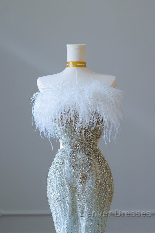 Princess Mermaid Strapless Neckline Long Sequin Light Sky Blue Long Wedding Dress Brides Dress