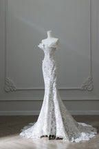 Princess Mermaid Strapless White Lace Long Wedding Dress Brides Dress