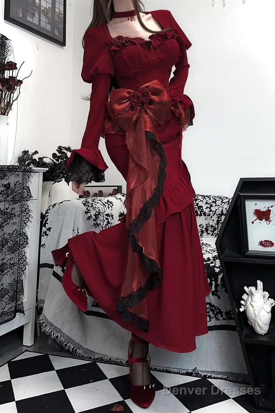 Princess Mermaid Sweetheart Lolita Dress Christmas Dress Burgundy Birthday Dresses Main image