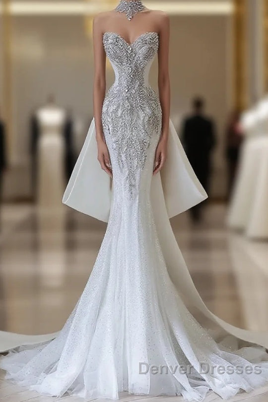 Princess Mermaid Sweetheart White Tulle Long Wedding Dress Brides Dress Main image