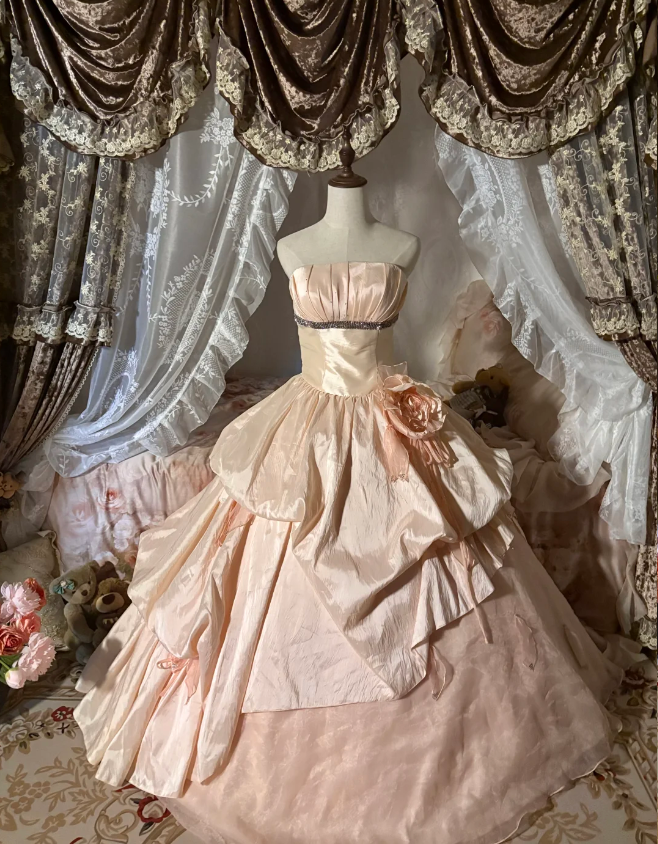 Princess Nude Pink Strapless 3D Floral Satin Train Ball Gown Evening Dress Sweet 16 Dress Secondary image