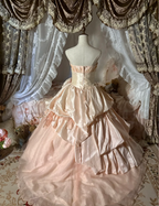 Princess Nude Pink Strapless 3D Floral Satin Train Ball Gown Evening Dress Sweet 16 Dress