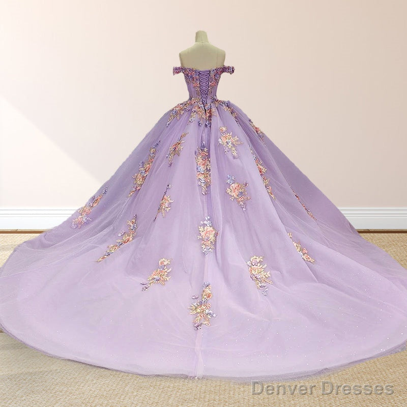 Princess Off the Shoulder Appliques Court Train Quinceanera Dresses