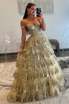 Princess Off the Shoulder Sequined Lace Prom Dress
