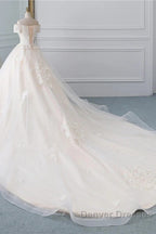 Princess Off The Shoulder Tulle Wedding Dress With Lace Appliques Elegant Beautiful