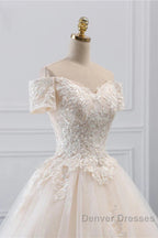 Princess Off The Shoulder Tulle Wedding Dress With Lace Appliques Elegant Beautiful