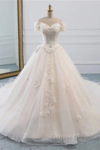 Princess Off The Shoulder Tulle Wedding Dress With Lace Appliques Elegant Beautiful