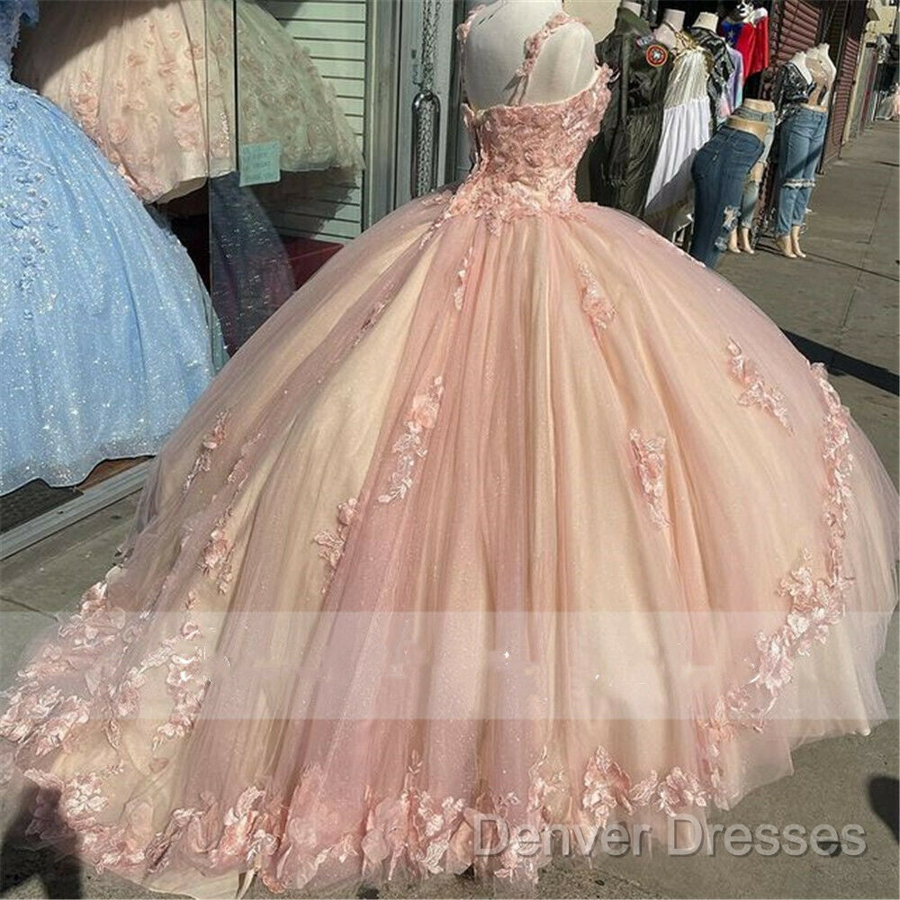 Princess Pink Quinceanera Dress Lace Appliques Sweet 15 Party Prom Ball Gown