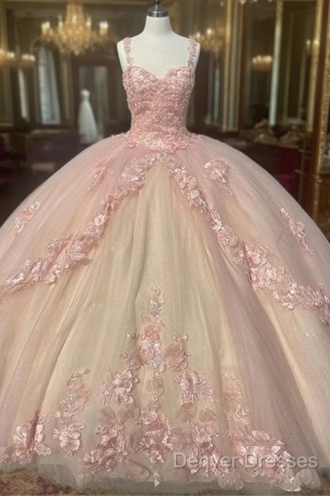 Princess Pink Quinceanera Dress Lace Appliques Sweet 15 Party Prom Ball Gown