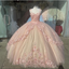 Princess Pink Quinceanera Dress Lace Appliques Sweet 15 Party Prom Ball Gown