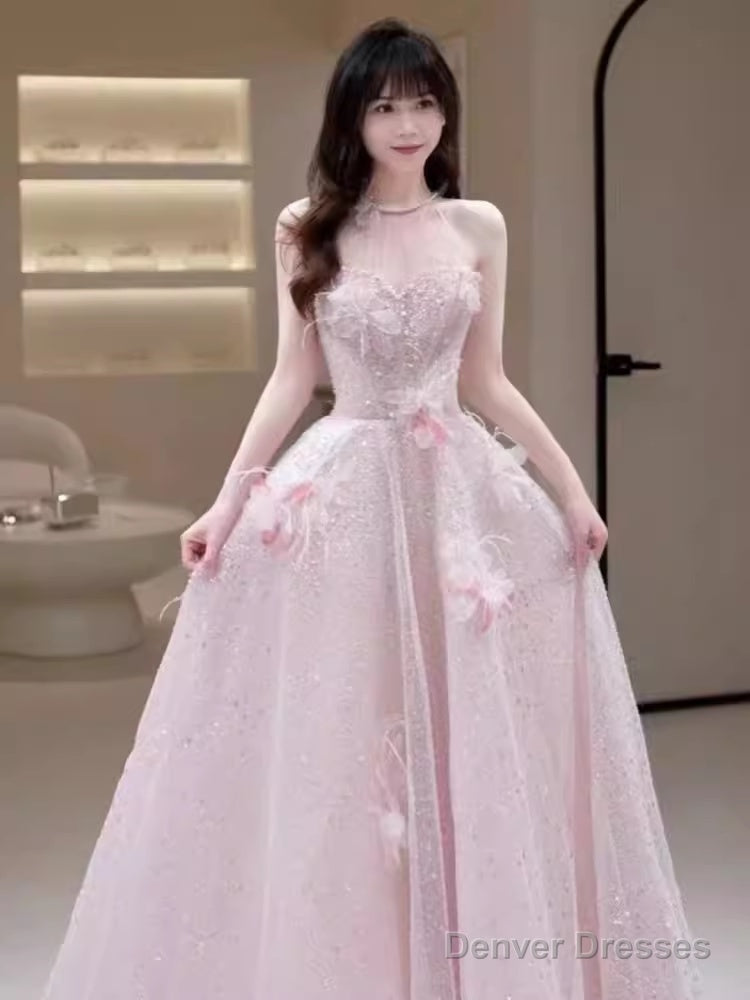 Princess Pink Sequin Long Prom Dress Party Dresses