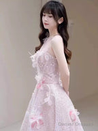 Princess Pink Sequin Long Prom Dress Party Dresses
