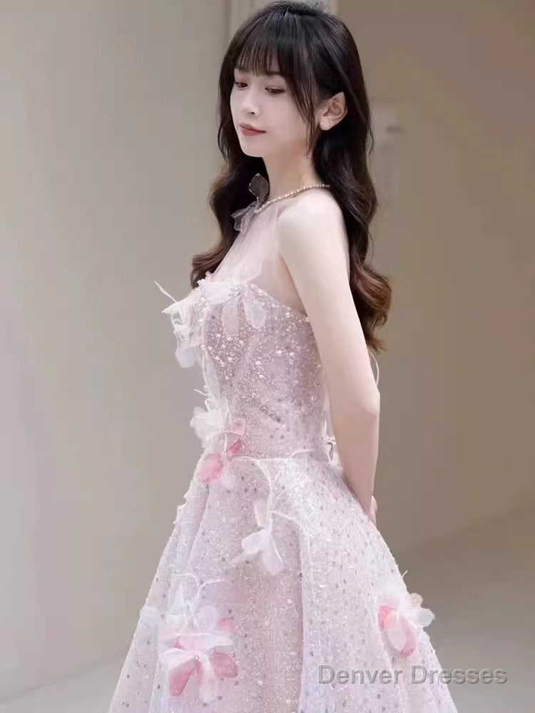 Princess Pink Sequin Long Prom Dress Party Dresses