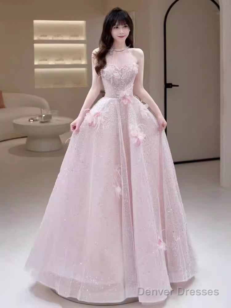 Princess Pink Sequin Long Prom Dress Party Dresses