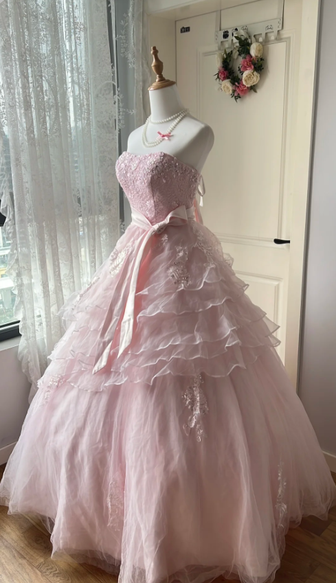 Princess Pink Strapless Tulle Ball Gown Evening Dress Secondary image