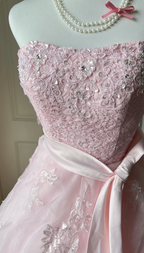 Princess Pink Strapless Tulle Ball Gown Evening Dress