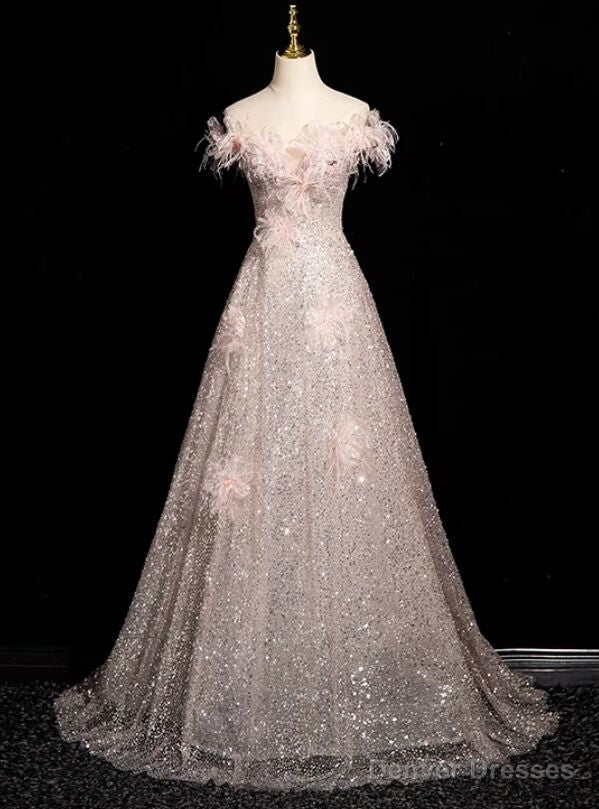 Princess Pink Tulle Off the Shoulder 3D Flower Prom Dress Main image