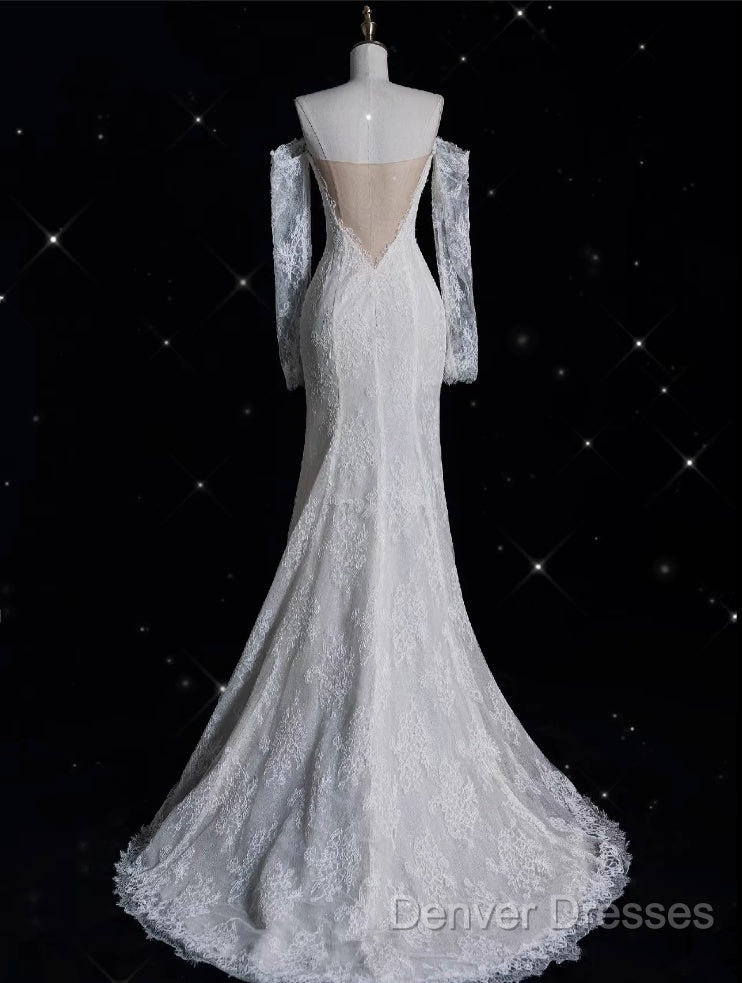 Princess Sheath Off The Shoulder White Lace Long Wedding Dress Brides Dress Secondary image